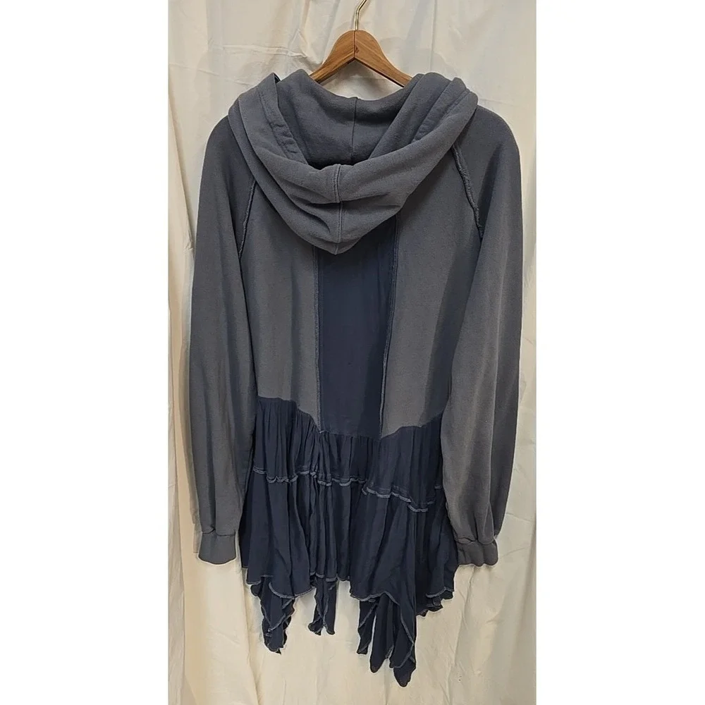 Free People Moon Dust Cardi Blue Hooded Lagenlook Sweatshirt M Boho Grunge - Picture 3 of 7